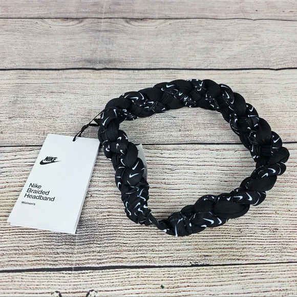 Nike Braided Headband Braidedβ Black/White Womens One Size NWT - Picture 2 of 4